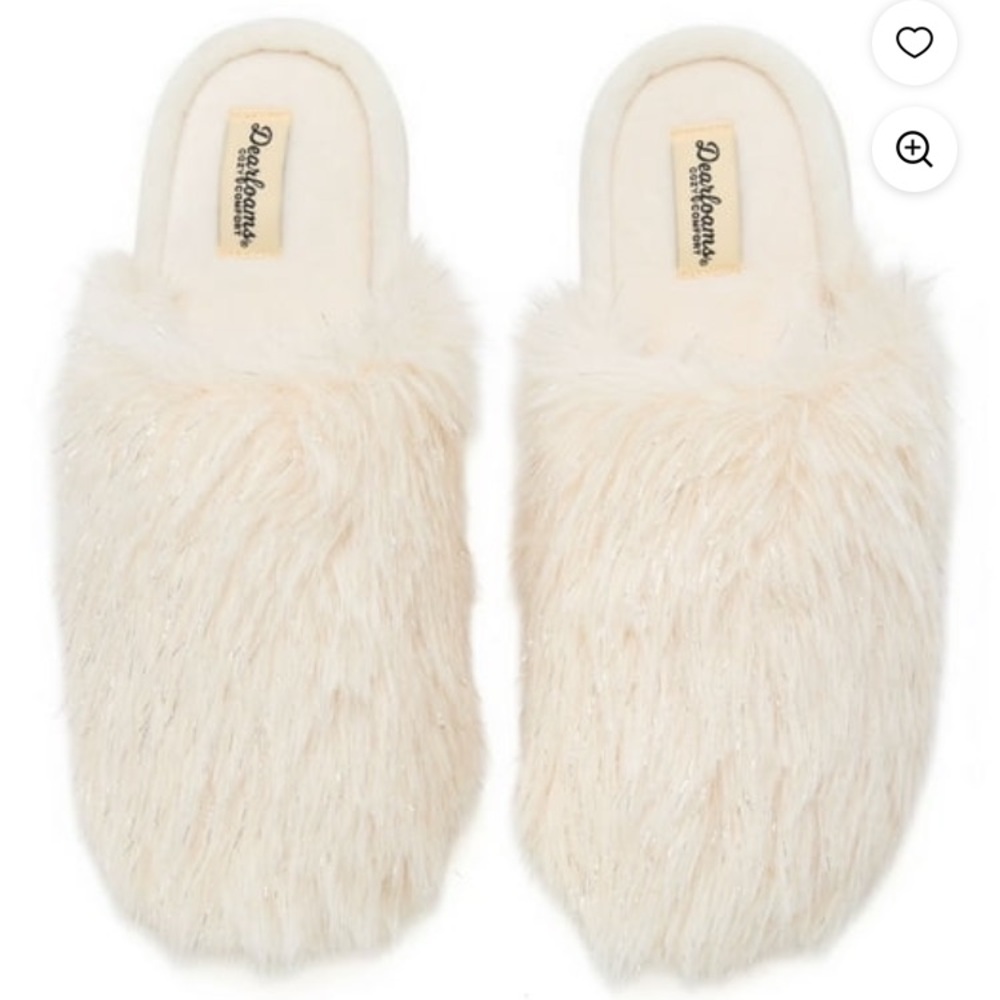 Dearfoams Women's Plush Cream with silver sparkle Slippers